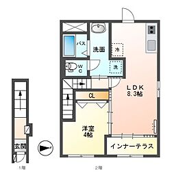 リトルブーケ城南 1LDKの間取図画像