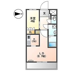 エクセルハイムあしかり 1LDKの間取図画像