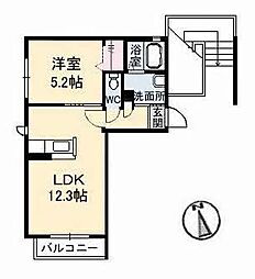 アンシャンテくろだ 2階1LDKの間取り
