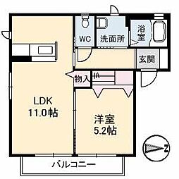 シャーメゾン野田 2階1LDKの間取り