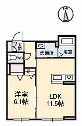 ブルーム津島福居 1階1LDKの間取り