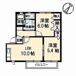 ディアス大福　Ａ棟 2階2LDKの間取り