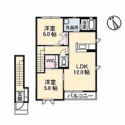 カトルフィーユ迫間　Ａ棟 2階2LDKの間取り