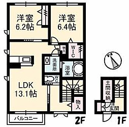 アンビシア　Ａ棟 2階2LDKの間取り