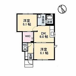 カトル・フィーユ迫間A 2DKの間取図画像