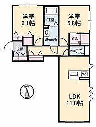 ブルーム津島福居 2LDKの間取図画像