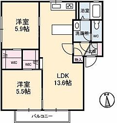 T・クレマチス新保A 2LDKの間取図画像