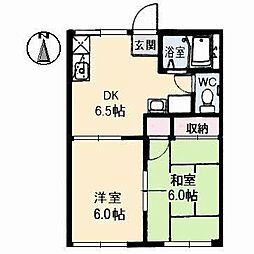 チューリップハイツA 2DKの間取図画像
