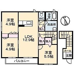 ル・シエル東川原A 3LDKの間取図画像