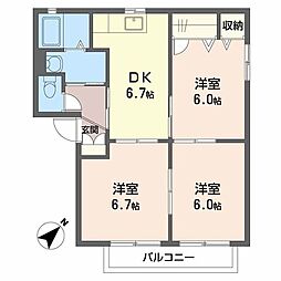 アレックスコート壱番館 3DKの間取図画像