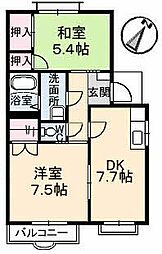 サンライン川入　Ａ棟 2階2DKの間取り