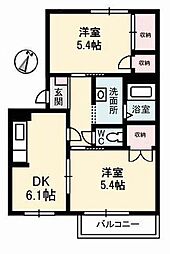 フレグランス福島D 2DKの間取図画像