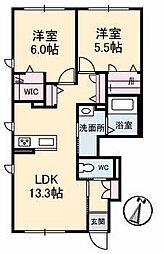 RAINBOW中島C 2LDKの間取図画像