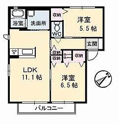 グラスガーデンA 2LDKの間取図画像