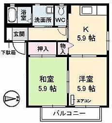 シャンドフルールC 2Kの間取図画像