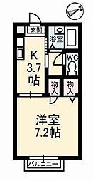 ハイツ平成B 1Kの間取図画像