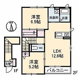 セントアイランドD 2LDKの間取図画像