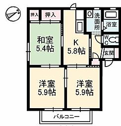 ツインマークウエストA 3Kの間取図画像