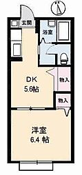 ペーシュ・イゾウB 1DKの間取図画像