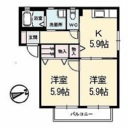 シャーメゾンいわみA 2Kの間取図画像