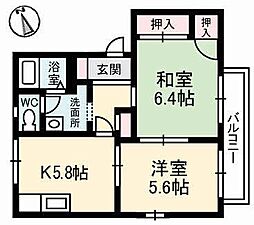 カーサワンセブンB 2Kの間取図画像