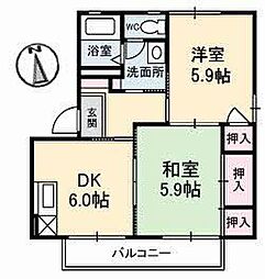 コーポ中的場8 2DKの間取図画像