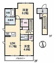 カーサグレイス山代 2LDKの間取図画像