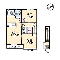パインデューB 2LDKの間取図画像