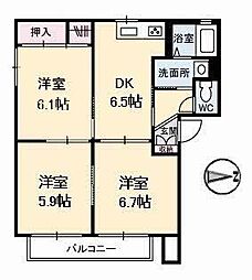 ミレニアムガーデン 2階3DKの間取り