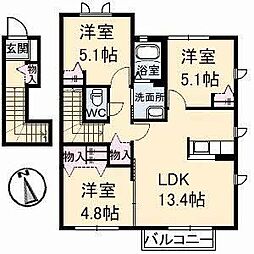 ヴィラシオン木之庄　Ｂ棟 B0201 2階3LDKの間取り