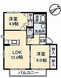フィグタウン2　Ｈ棟 1階2LDKの間取り
