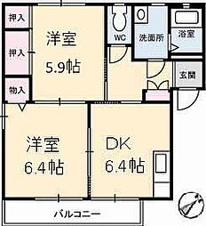ミレニアムガーデン2 2DKの間取図画像