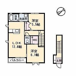 クレスト弐番館 2LDKの間取図画像