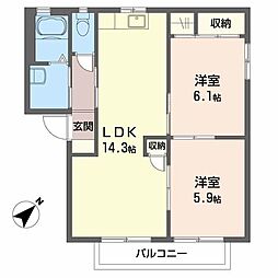 グリーン・ヴィラージュA 2LDKの間取図画像