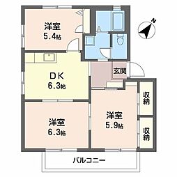 メゾンラフィネB 3DKの間取図画像