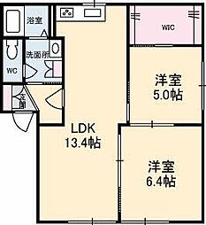 アブニール矢野東 2階2LDKの間取り