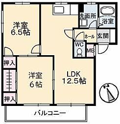 クローカス浜角壱番館 2LDKの間取図画像