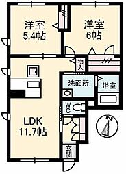 ＦｌｅｃｈｉｒＩ（フレシールアイ） A0101 1階2LDKの間取り