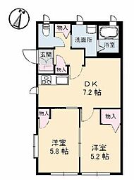 グランバリエ己斐中 A0103 1階2DKの間取り