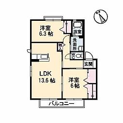 カミーリアB 2LDKの間取図画像