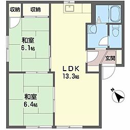 ビューハイム原田 2LDKの間取図画像