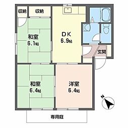 ビューハイム原田 2LDKの間取図画像