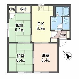 ビューハイム原田 2LDKの間取図画像