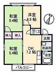 タカセコーポ　Ｄ棟 D0201 2階3DKの間取り