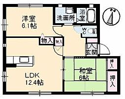 サニーハイム東原　Ｂ棟 1階2LDKの間取り
