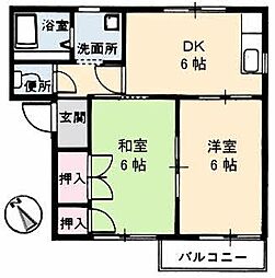 コーポアルジヤ A0202 2階2DKの間取り
