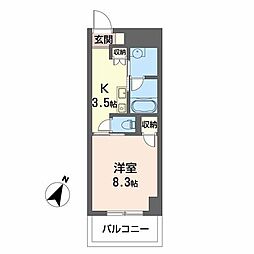 GoldCourt楽々園 1Kの間取図画像