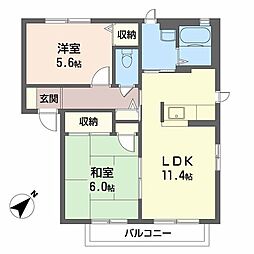 ハピネスK-B 2LDKの間取図画像