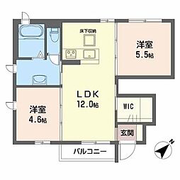 ウエストコート　Ｂ棟 1階2LDKの間取り