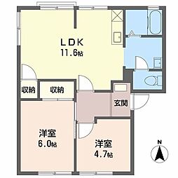 サンライフ光A 2LDKの間取図画像